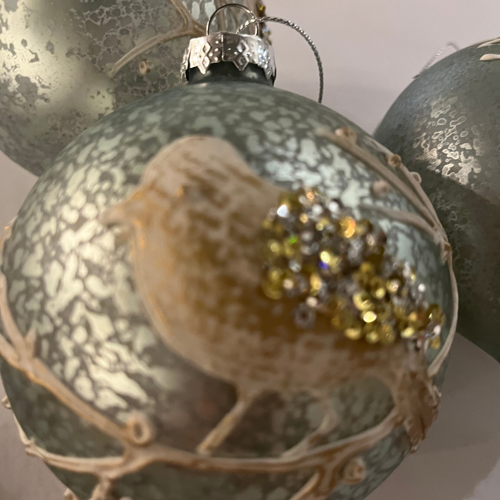 Melrose Glittered Bird Glass Ornament (choose shape)