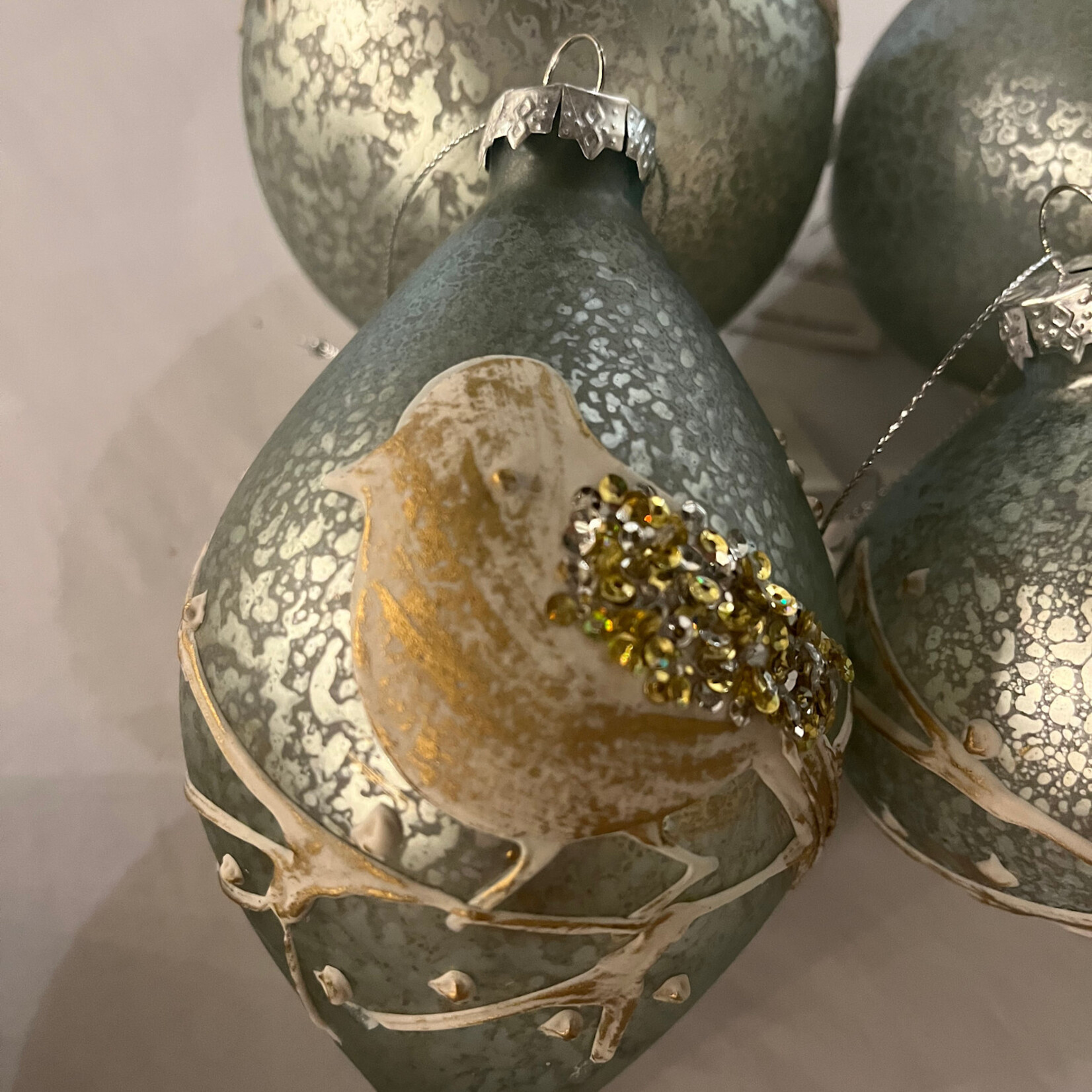 Melrose Glittered Bird Glass Ornament (choose shape)