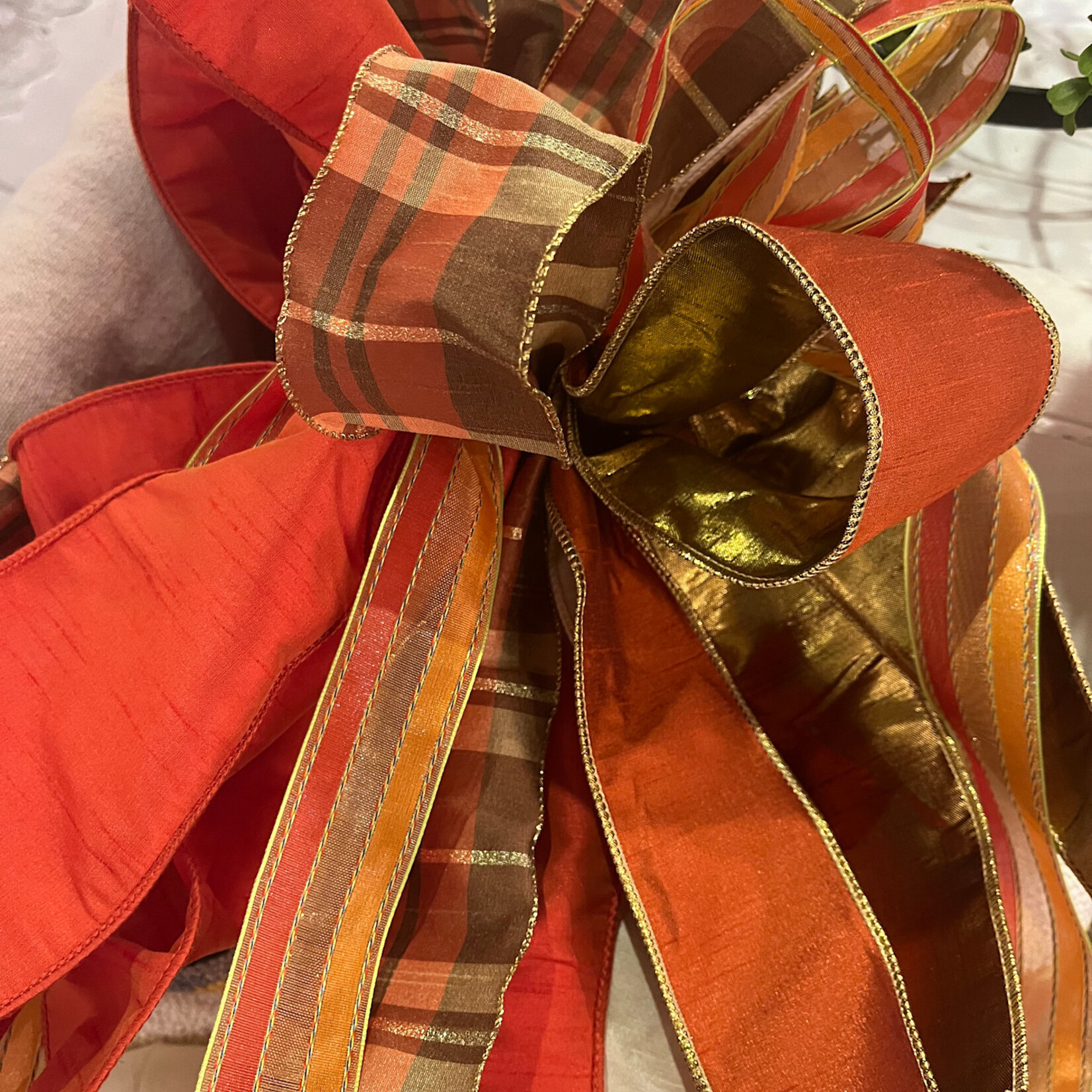 Fall Bow w Plaid/Gold Ribbon