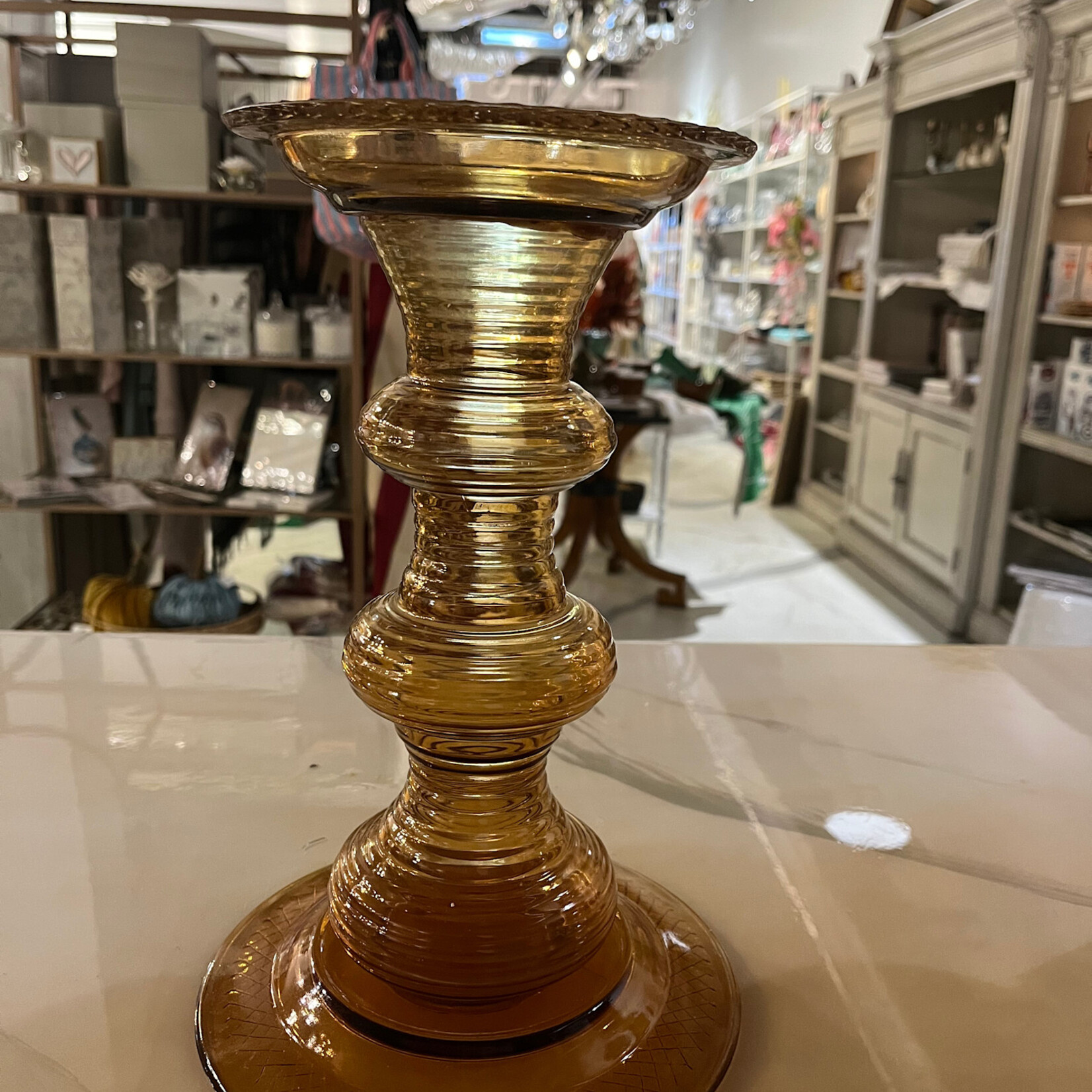 K&K Interiors Transparent Amber Glass Pillar Candleholder (sold individually) candles not included