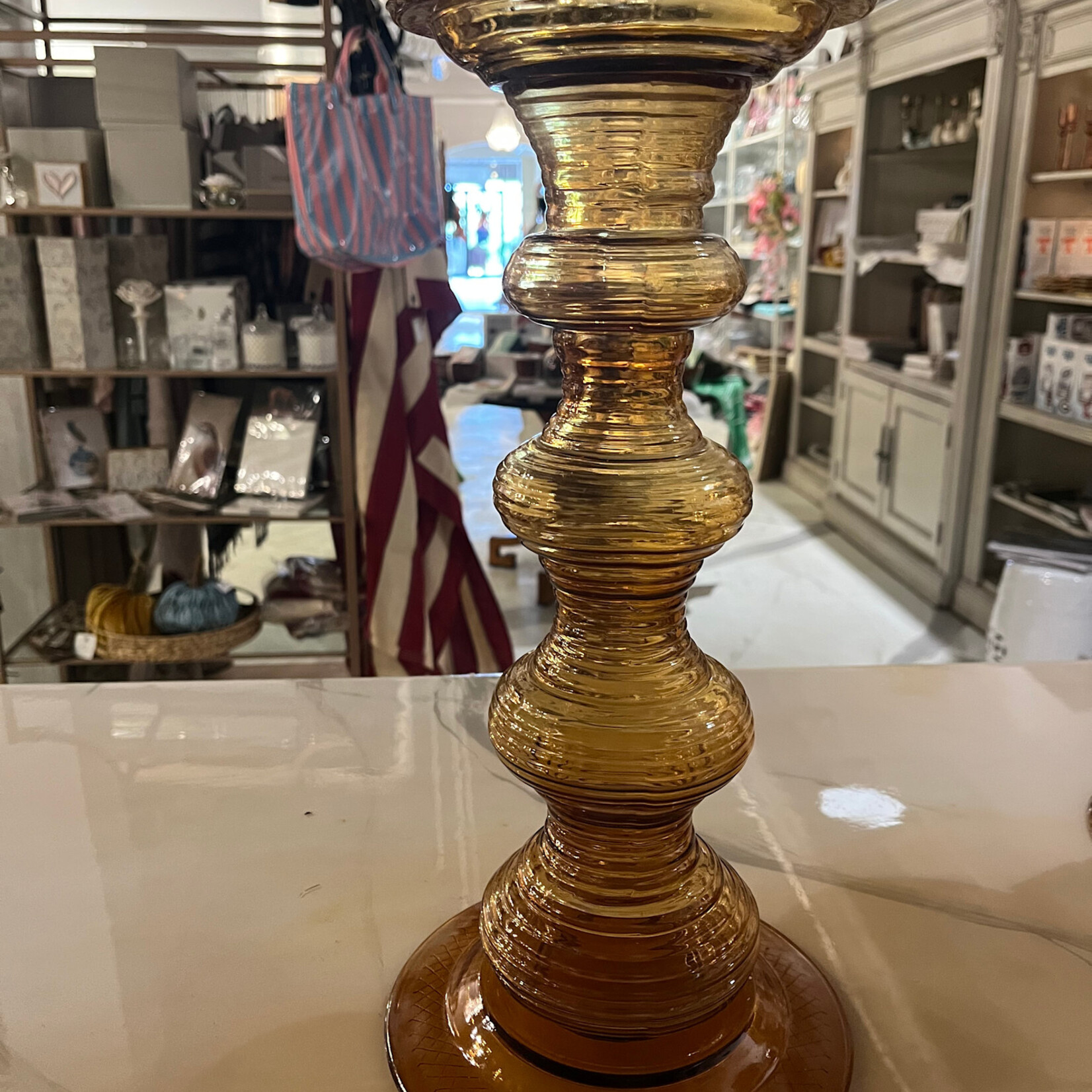 K&K Interiors Transparent Amber Glass Pillar Candleholder (sold individually) candles not included