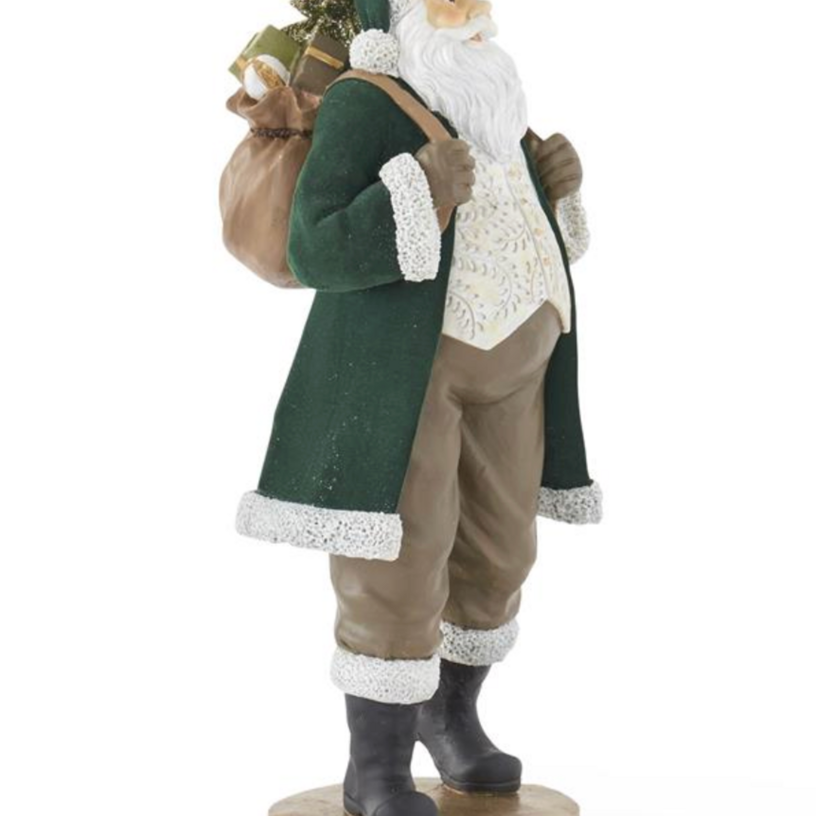 K&K Interiors 17.75" Dark Green Velvet Resin Sant w/Gold Glitter Christmas Tree