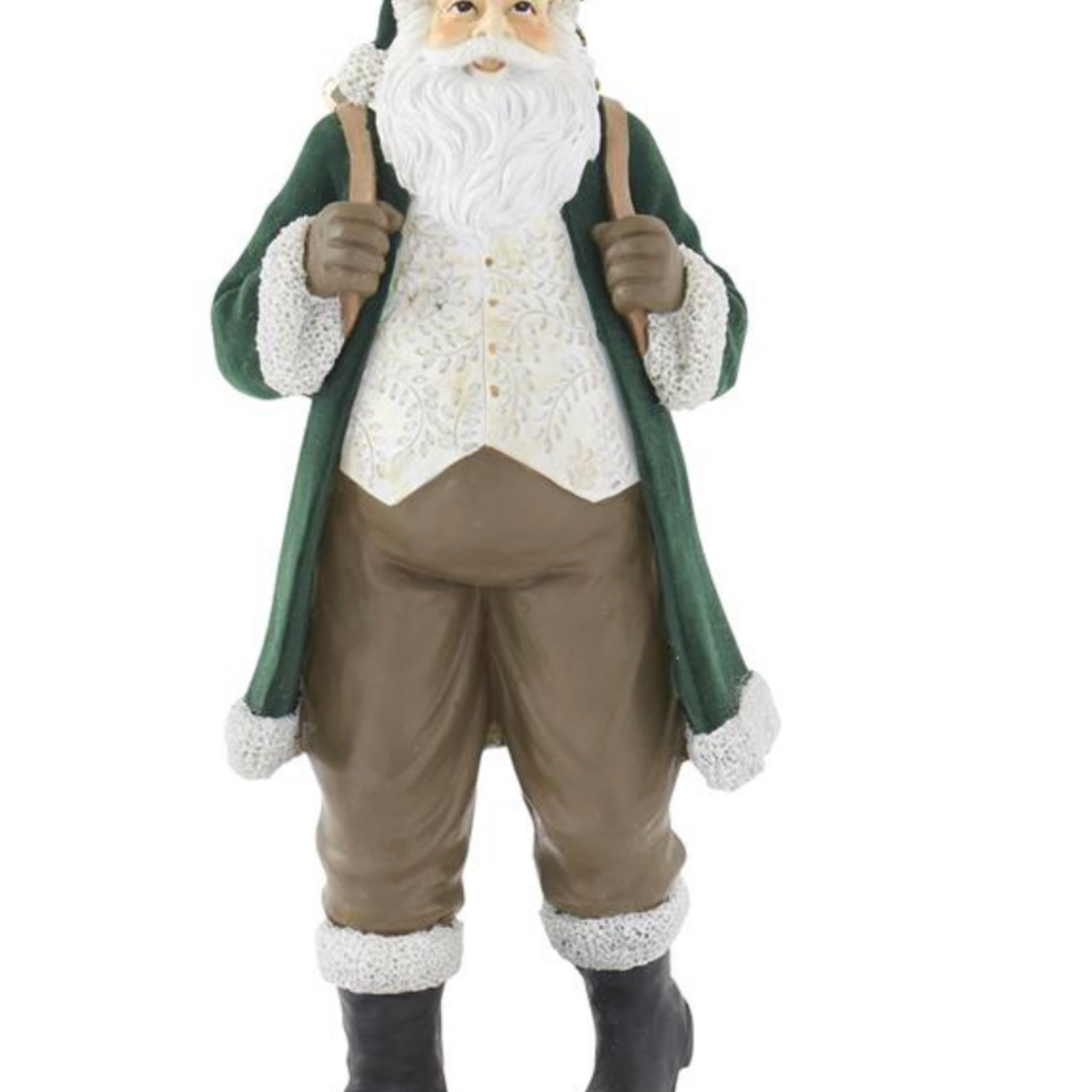 K&K Interiors 17.75" Dark Green Velvet Resin Sant w/Gold Glitter Christmas Tree