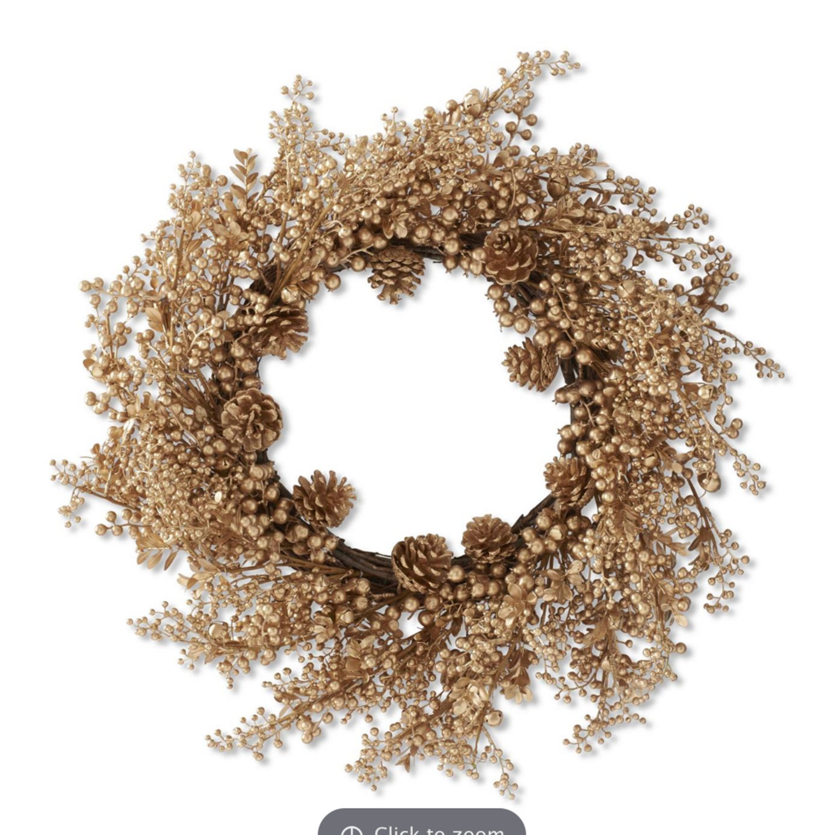 K&K Interiors 30 Inch Gold Berry  Bell & Pinecone Wreath
