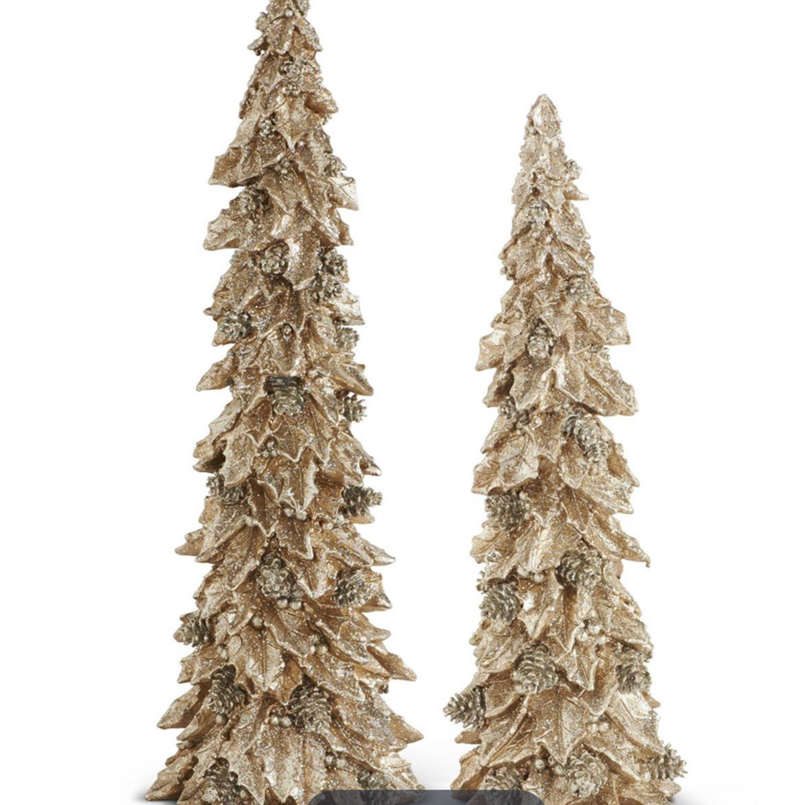 K&K Interiors Set of 2 Glittered Gold Resin Holly Leaf Christmas Trees