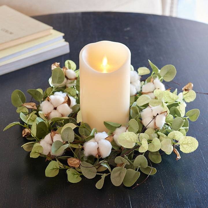 15" Cotton & Eucalyptus Candle Ring Oak & Willow