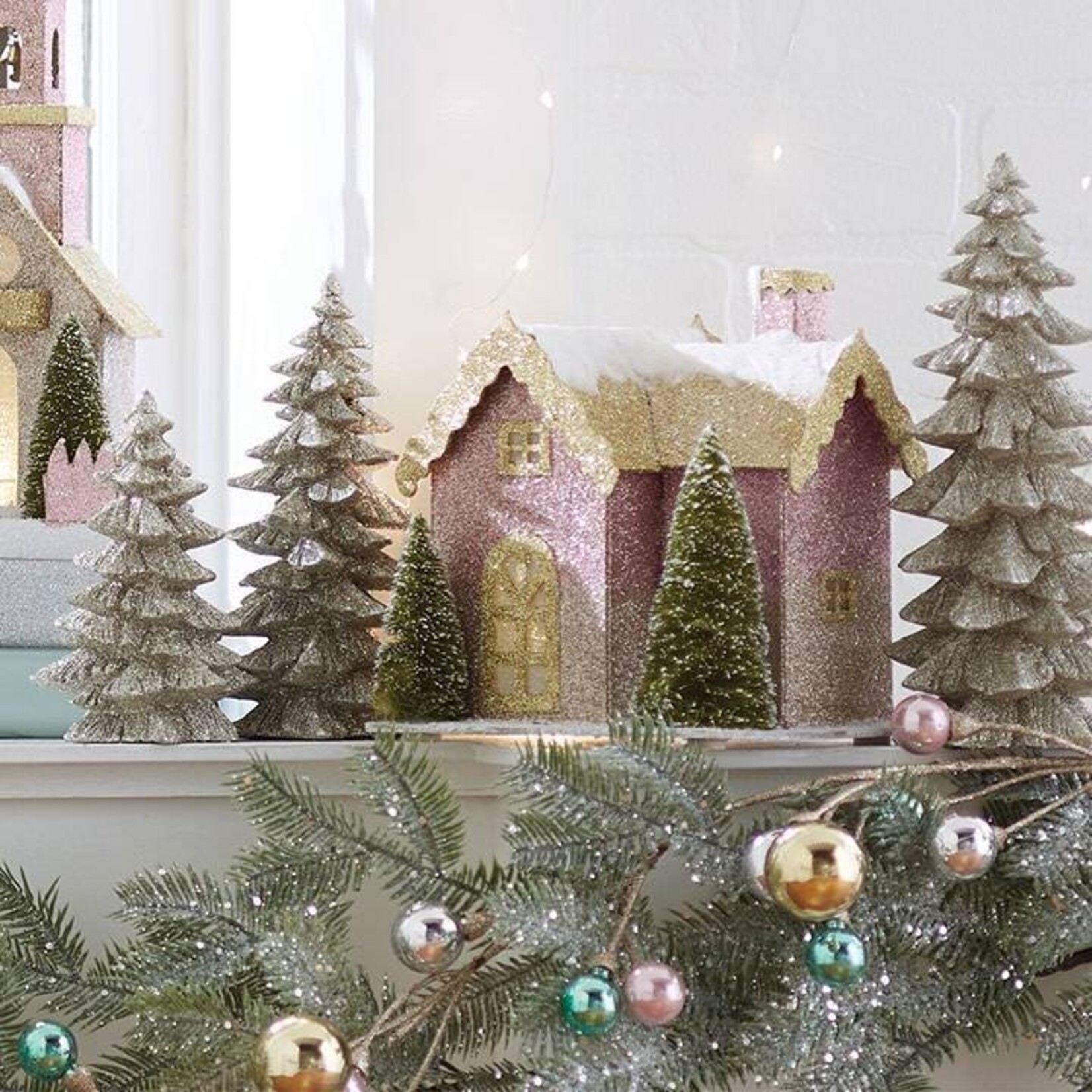 9.5" Glittered Tree Set/3 Silver