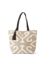 woven bag with leather straps