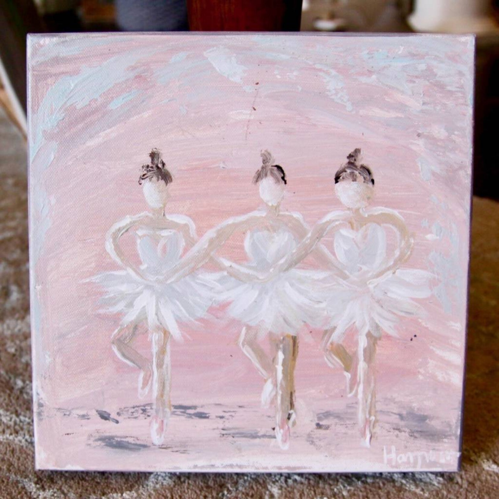 Pamela Harpour Pink Ballerinas Original Art 10 x 10