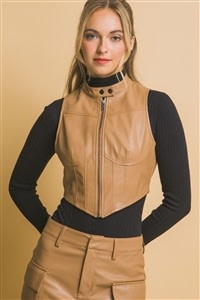 liliana LEATHER CROPPED ZIP UP VEST