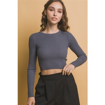 CROPPED RIBBED SWEATER TOP