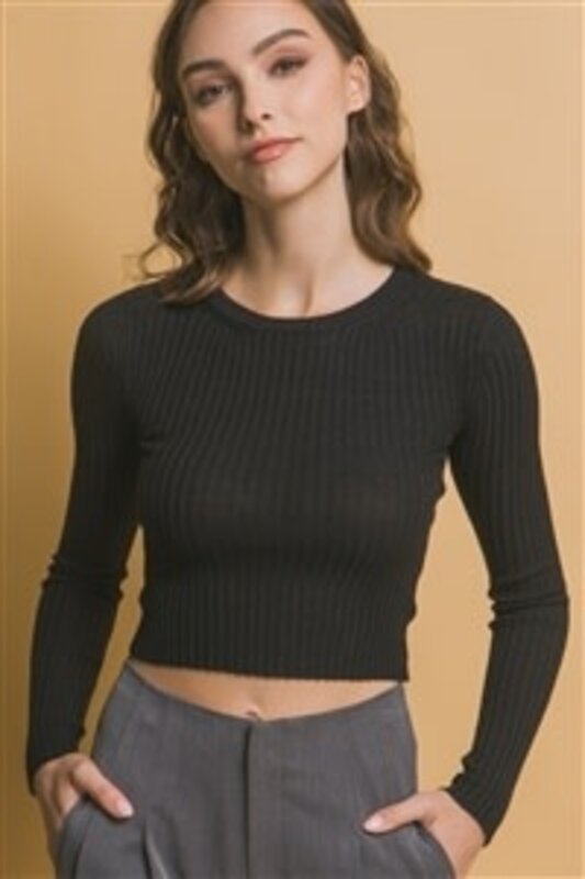 CROPPED RIBBED SWEATER TOP