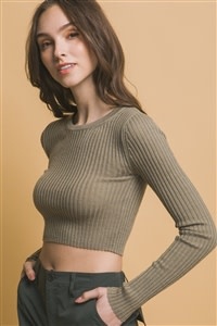 CROPPED RIBBED SWEATER TOP