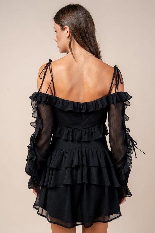 Multi Ruffle Off Shoulder Mini Dress