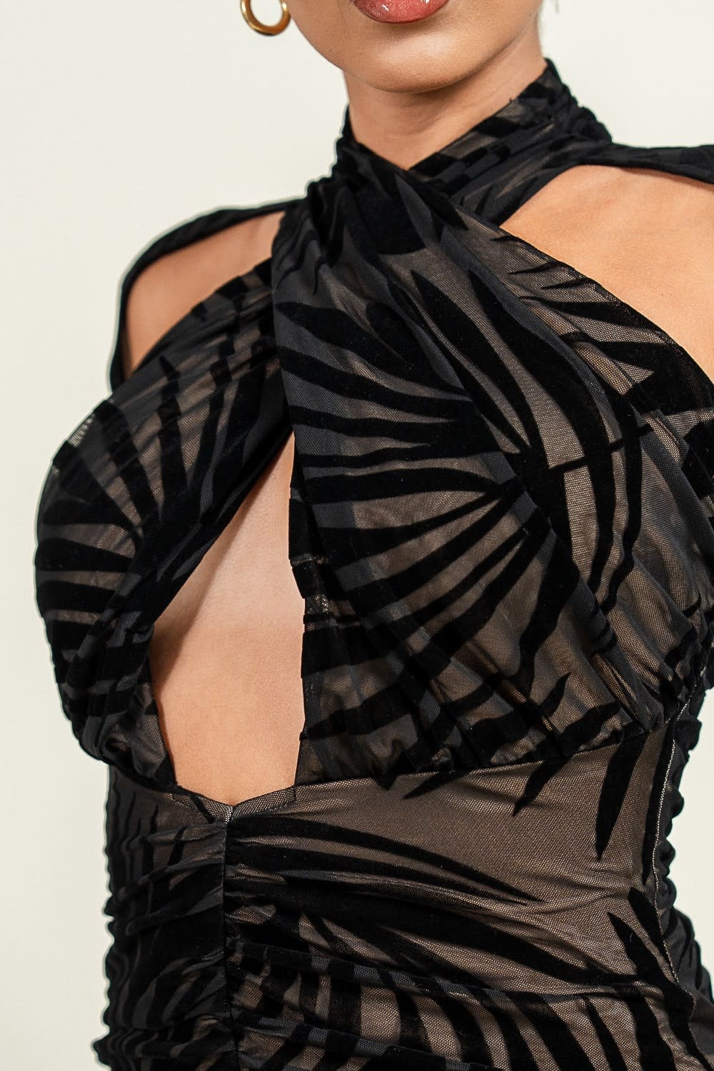 Stretch Burnout Mesh Ruched Mini Dress