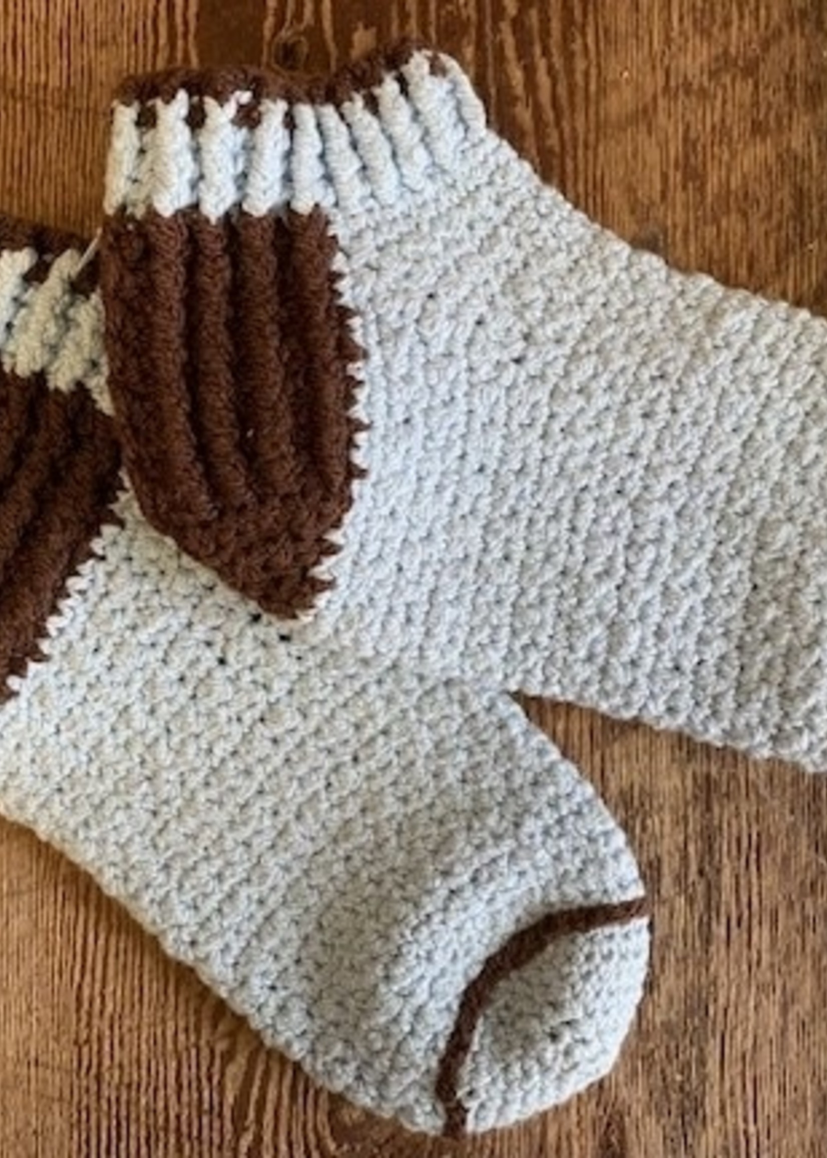 Spun Fibre Blue/Brown Crochet Socks
