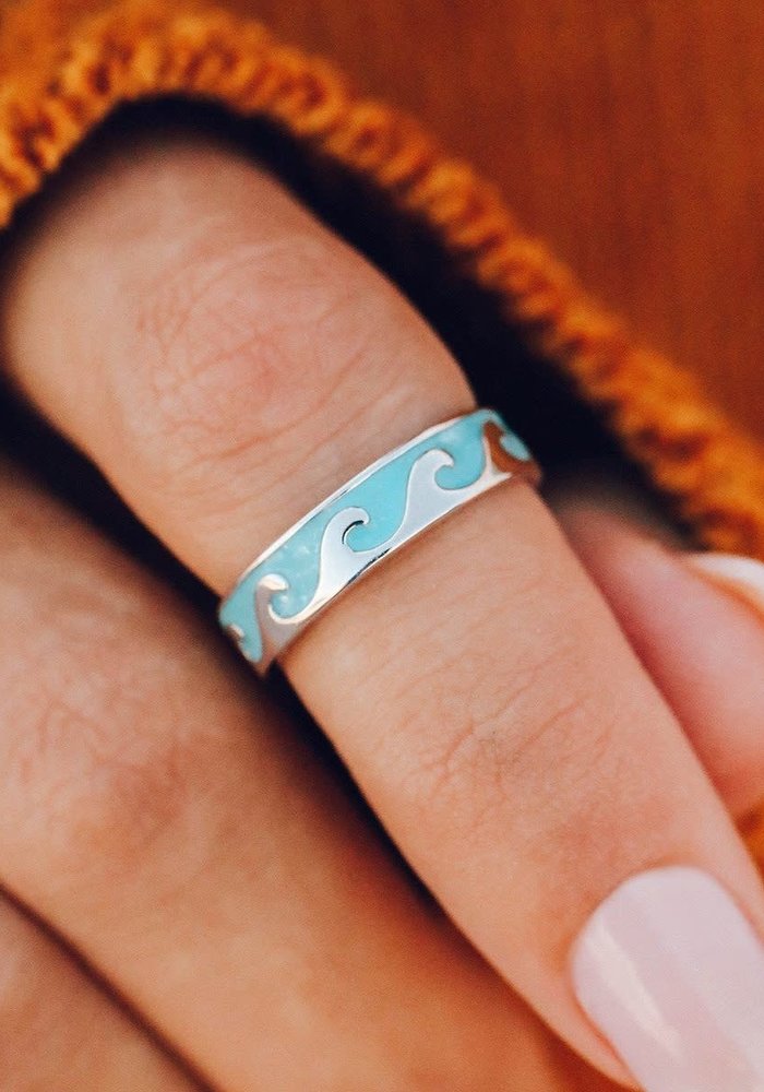 Reversible Sparkling Turquoise/Silver Wave Ring