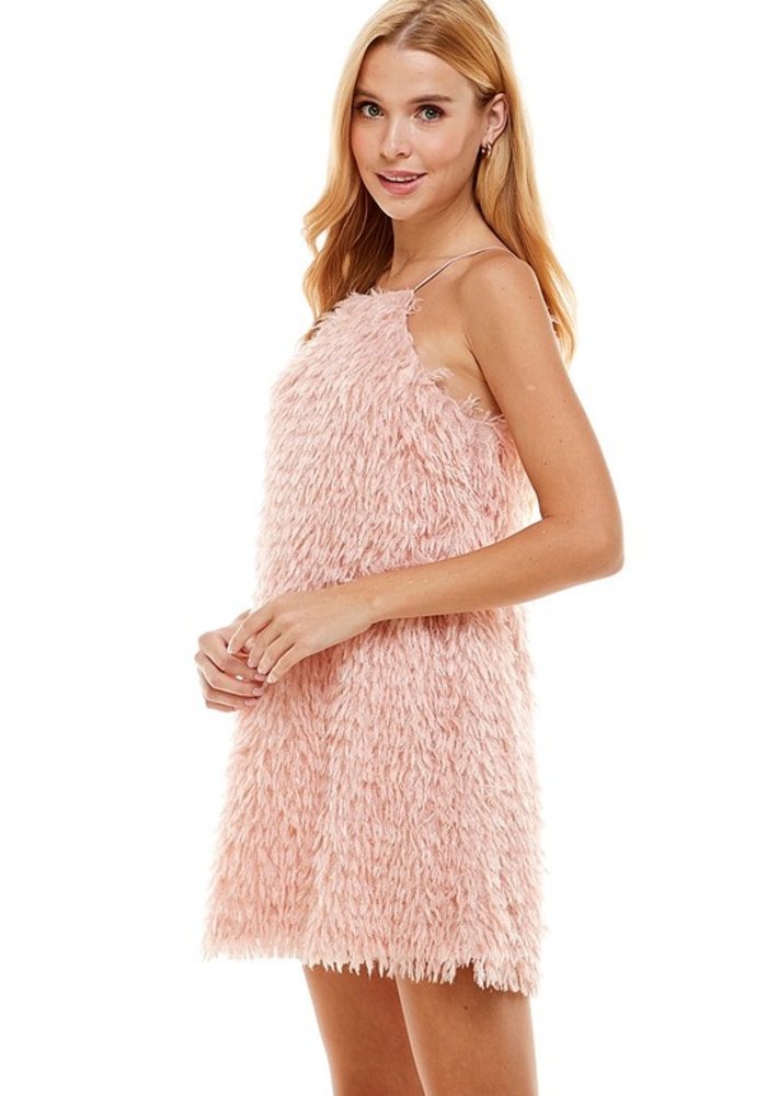 pink feather mini dress