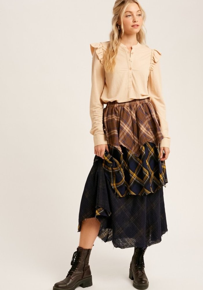 Asymmetrical Plaid Maxi Skirt
