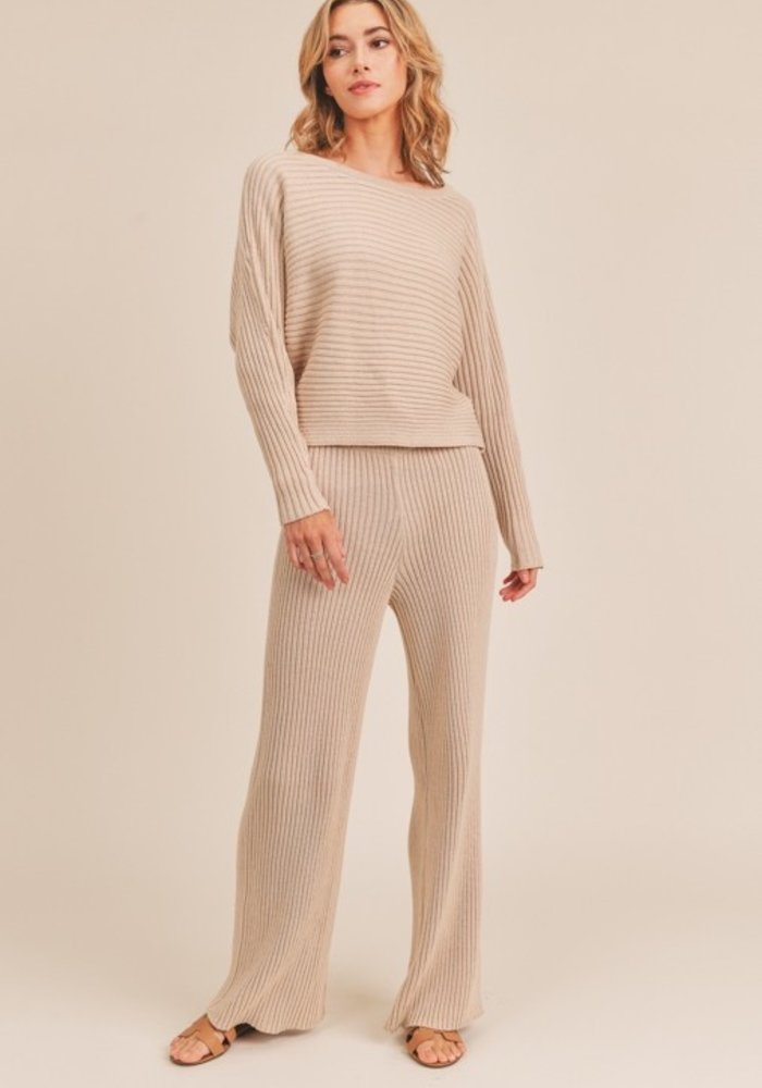 Oatmeal Knit Ribbed Pants - The Trendy 