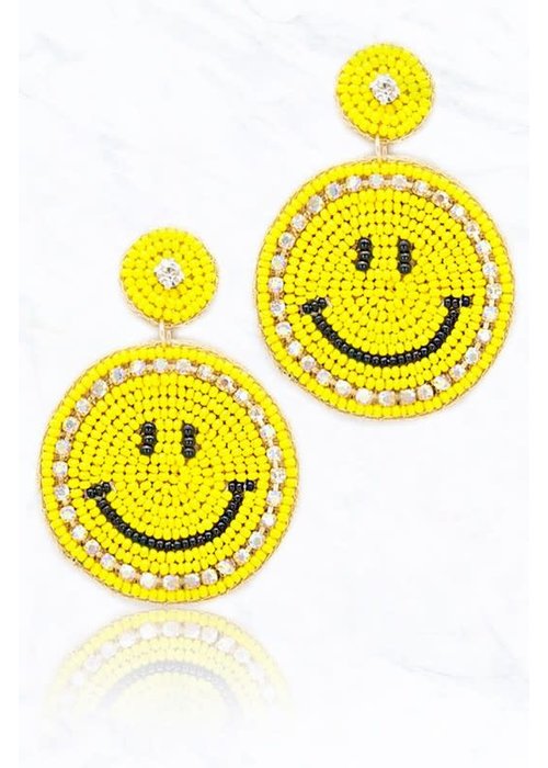 Beaded Yellow Smiley Earrings