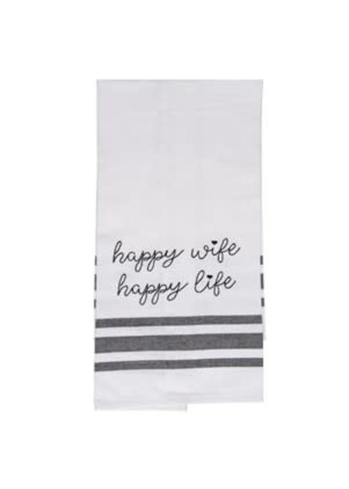 "Happy Wife Happy Life" Hand-stitched Tea Towel