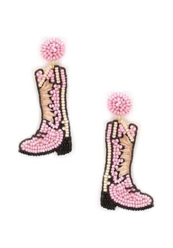 Beaded Baby Pink Cowboy Boot Earrings