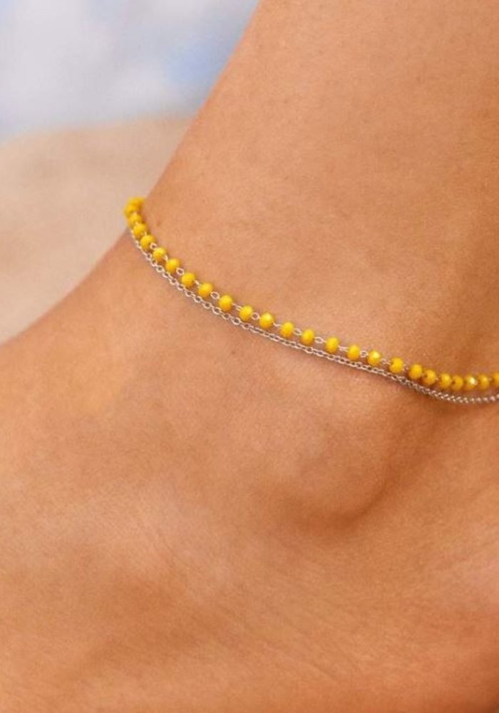 Neon Yellow Silver Chain Anklet