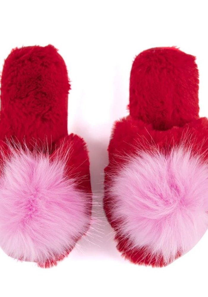 Faux Fur Slippers With Pom Pom