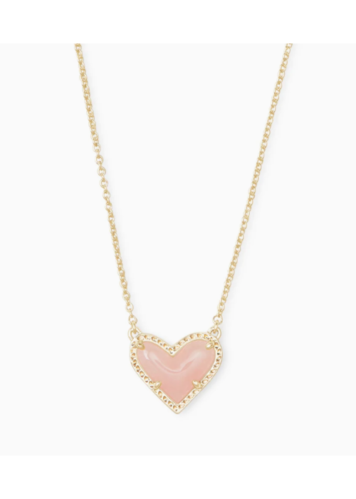 Kendra Scott Ari Heart Gold Pendant Necklace in Gold/Rose Quartz