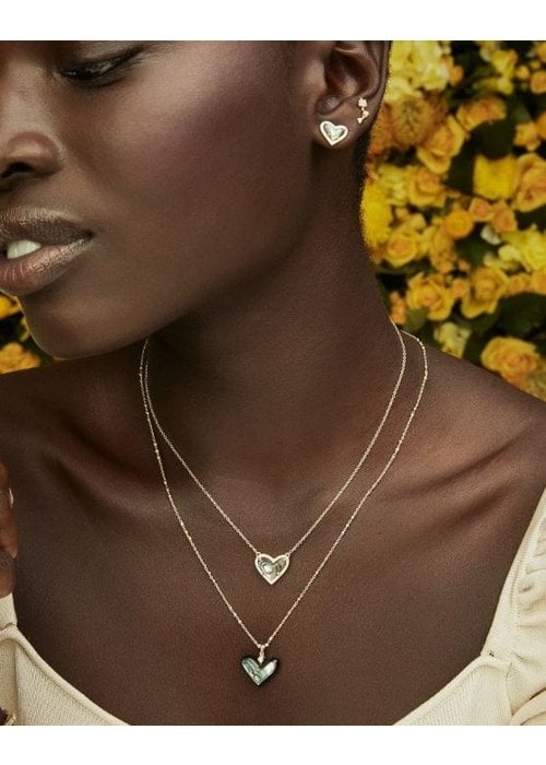 Kendra Scott Ari Heart Gold Pendant Necklace in Iridescent Drusy