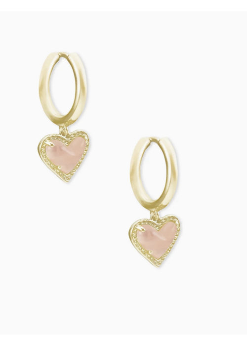 Kendra Scott Ari Heart Huggie Earring Gold Rose Quartz
