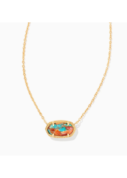 Kendra Scott Elisa Gold Pendant Necklace in Bronze Veined Turquoise Magnesite Red Oyster