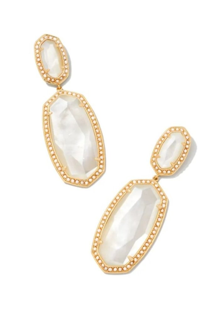 Gold Beaded Elle Statement Earring in Ivory Mother of Pearl - The Trendy  Trunk