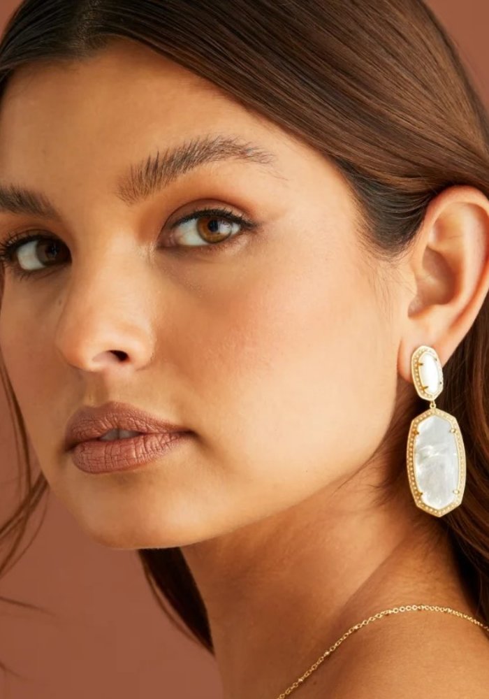 The Elle Gold Beaded Statement Earring in Ivory Mother of Pearl