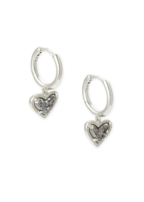 Kendra Scott Ari Heart Silver Huggie Earrings in Platinum Drusy