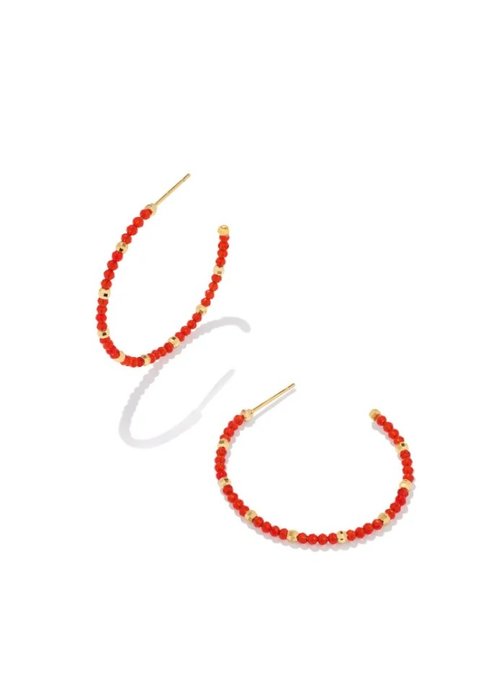 Kendra Scott Britt Gold Thin Beaded Hoop Earrings in Red Glass