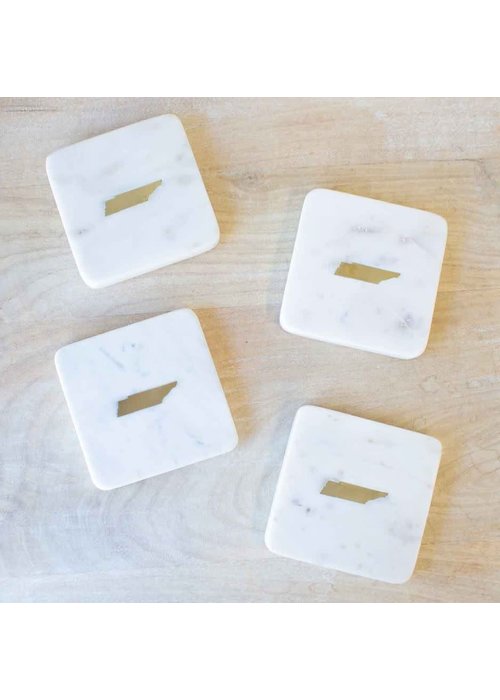 Tennessee Marble Coasters White/Brass Set