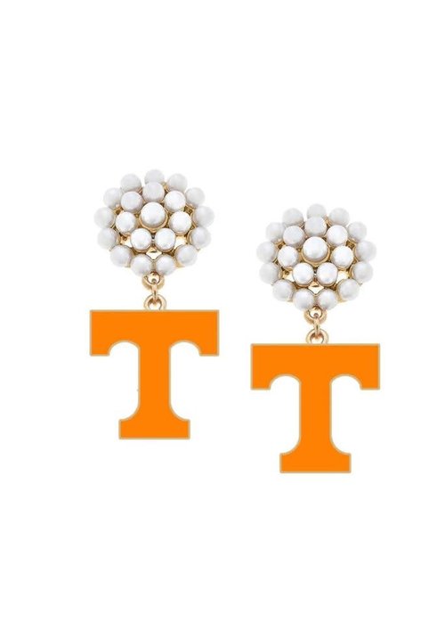 University Of Tennessee Logo Pearl Cluster Drop Earrings In Orange