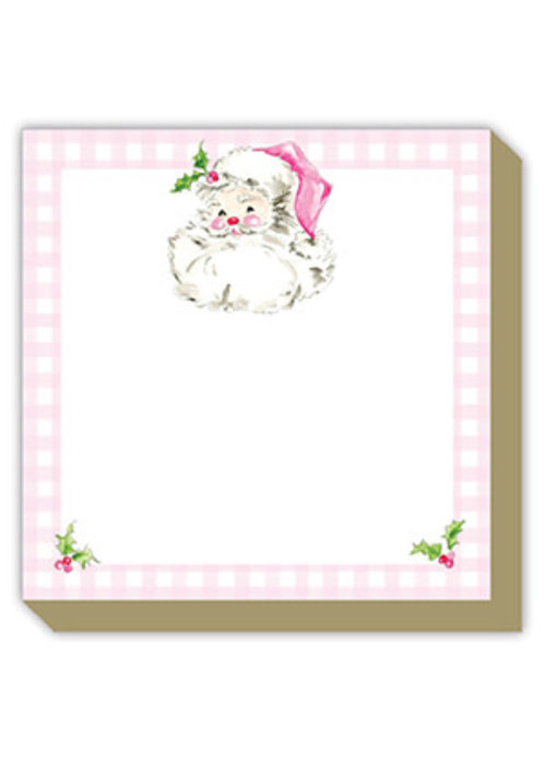 Handpainted Pink Santa With Gingham Border Luxe Notepad