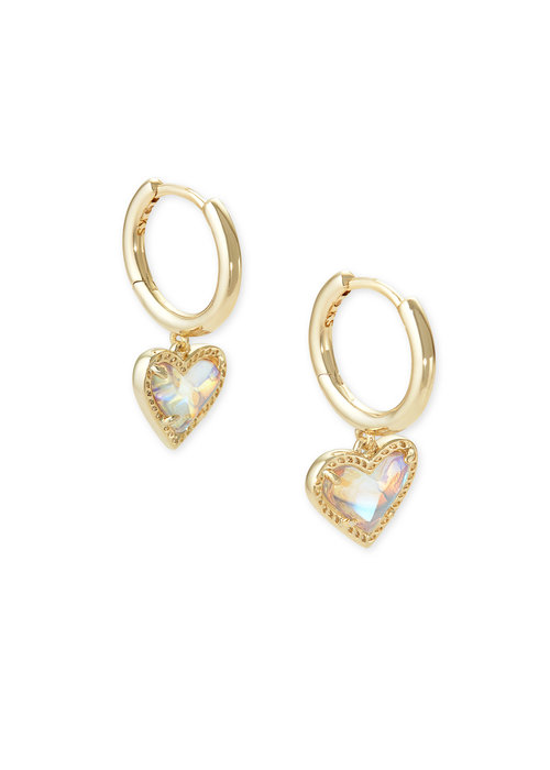 Kendra Scott Ari Heart Gold Huggie Earrings in Dichroic Glass