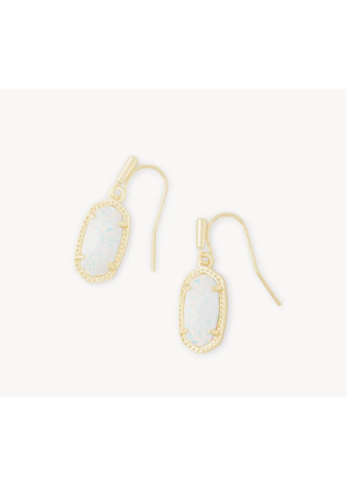 Kendra Scott Lee Gold Drop Earrings in White Kyocera Opal
