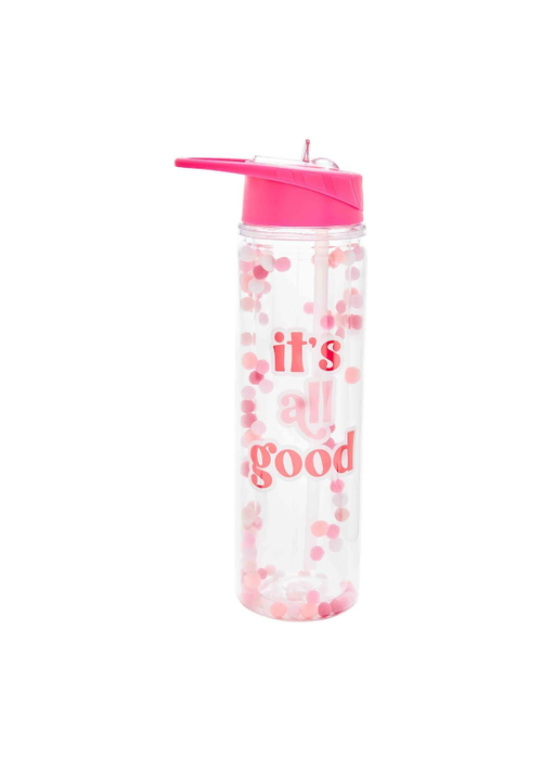 Mudpie Pink " It's All Good" Pom Pom Water Bottle