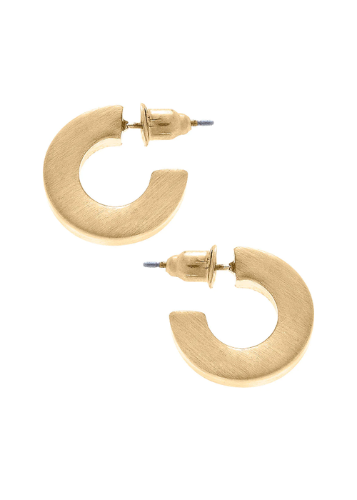 Emmy Small Flat Hoop Earrings In Satin Gold