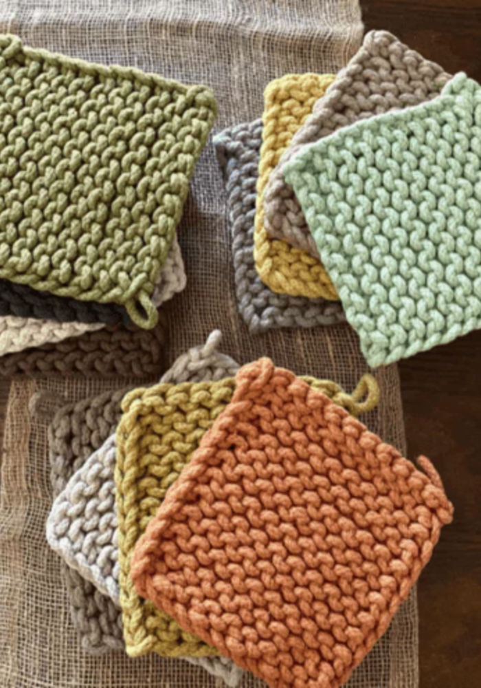 Creative Co-Op Square Cotton Crocheted Pot Holder (Set of 3 Colors)  Potholders, L x W x H, Multi