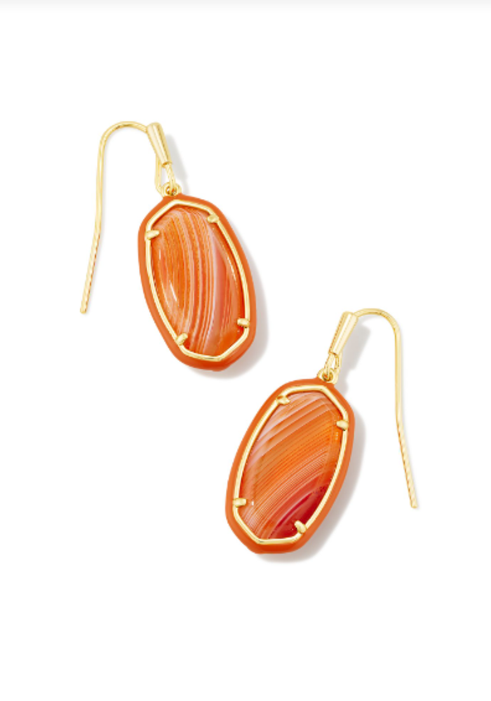 The Dani Gold Drop Earring in Orange Banded Agate