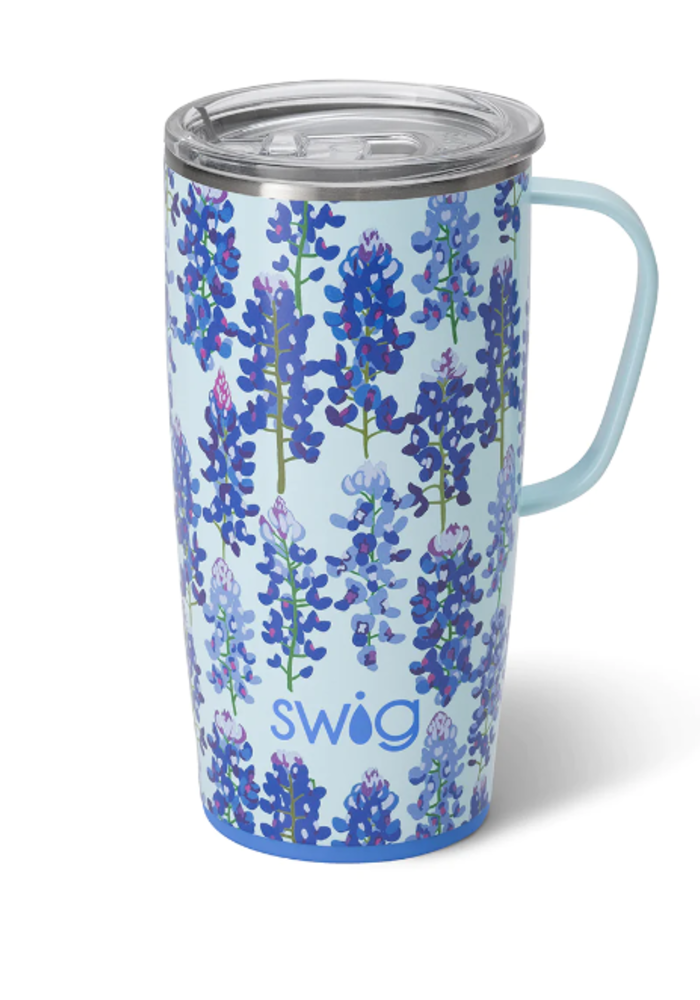 Swig Life Mega Mug with Comfort Grip Handle - Bluebonnet Insulated Stainless Steel - 40oz - Dishwasher Safe with A Non-Slip Base