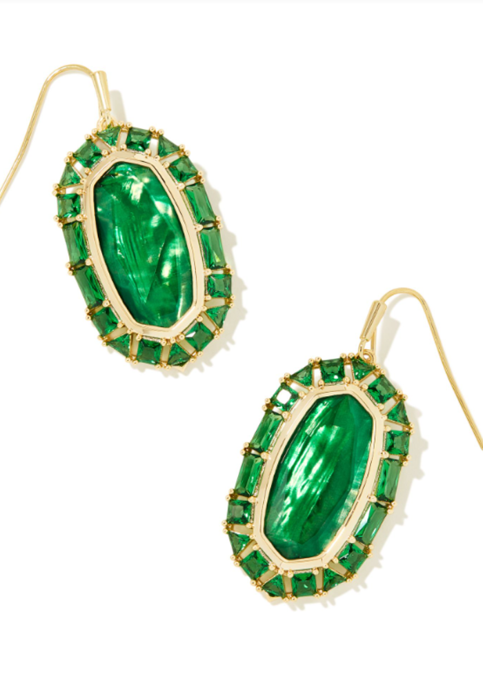 The Elle Crystal Frame Gold Drop Earring in Kelly Green Illusion