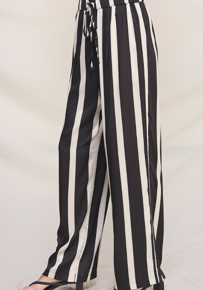 The Dalett Drawstring Pants Black Stripe