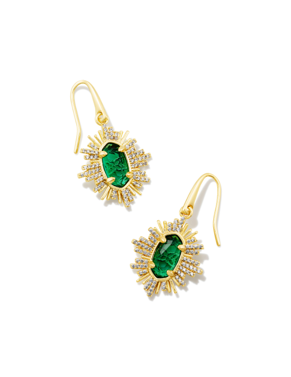 The Grayson Sunburst Gold Drop Earring in Green Glass The Trendy Trunk